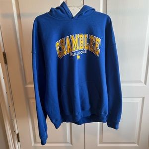 Gildan Heavy Blend Royal Blue, Gold Collegiate-style "Bulldogs" Hoodie, Size XL